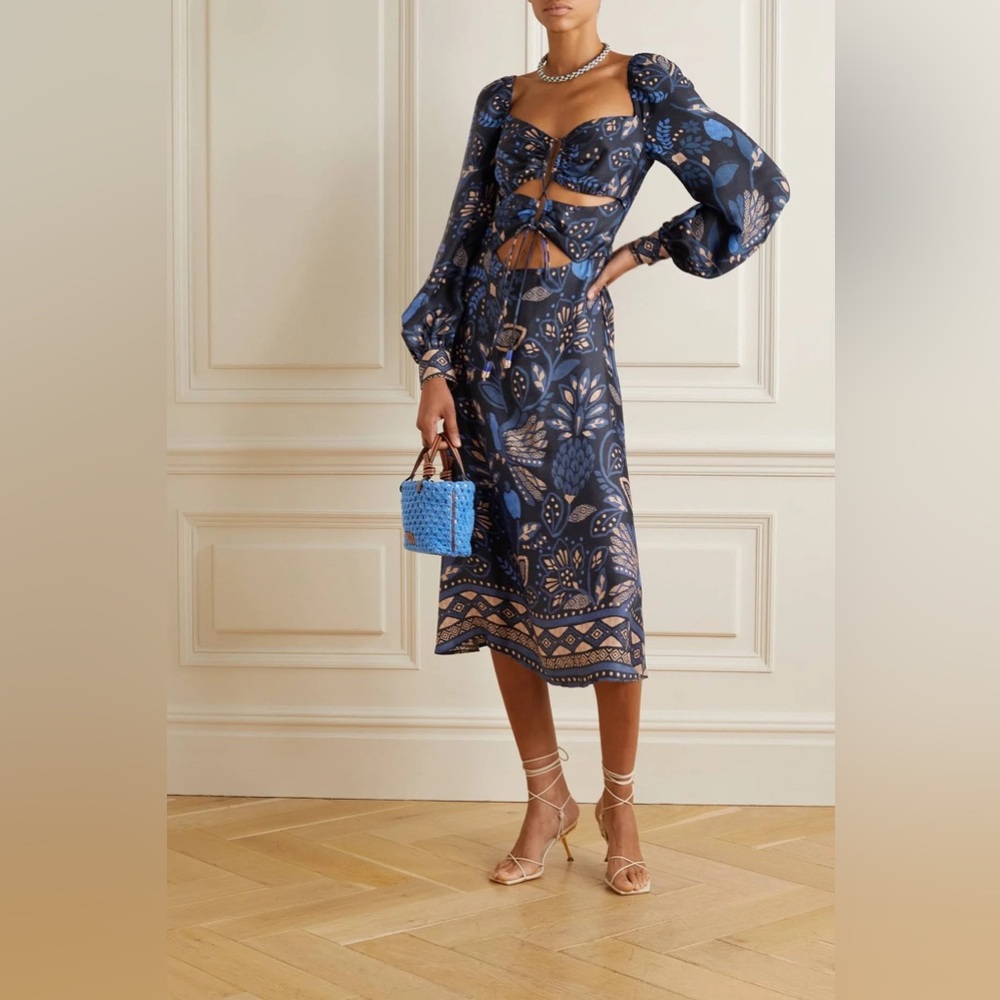 NWT FARM Rio Macaw Forest Cutout Midi Dress